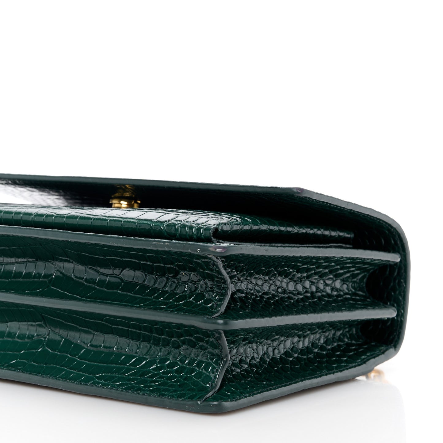 Calfskin Crocodile Embossed Medium Monogram Sunset Dark Mint