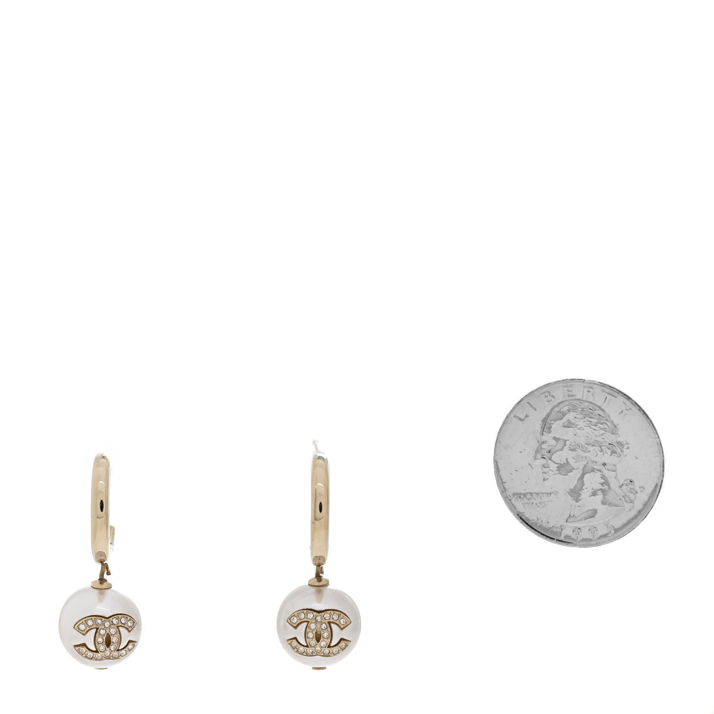 Pearl Crystal CC Drop Earrings Gold Pearly White