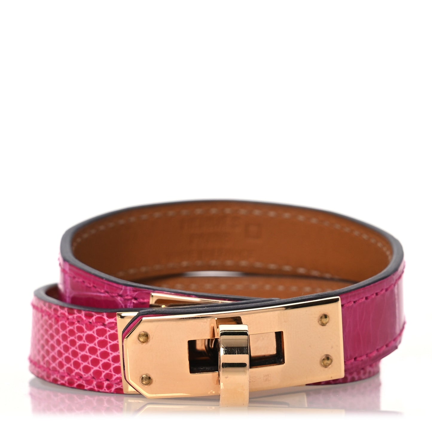 Shiny Alligator Lizard Kelly Double Tour Bracelet T2 Rose Mexico