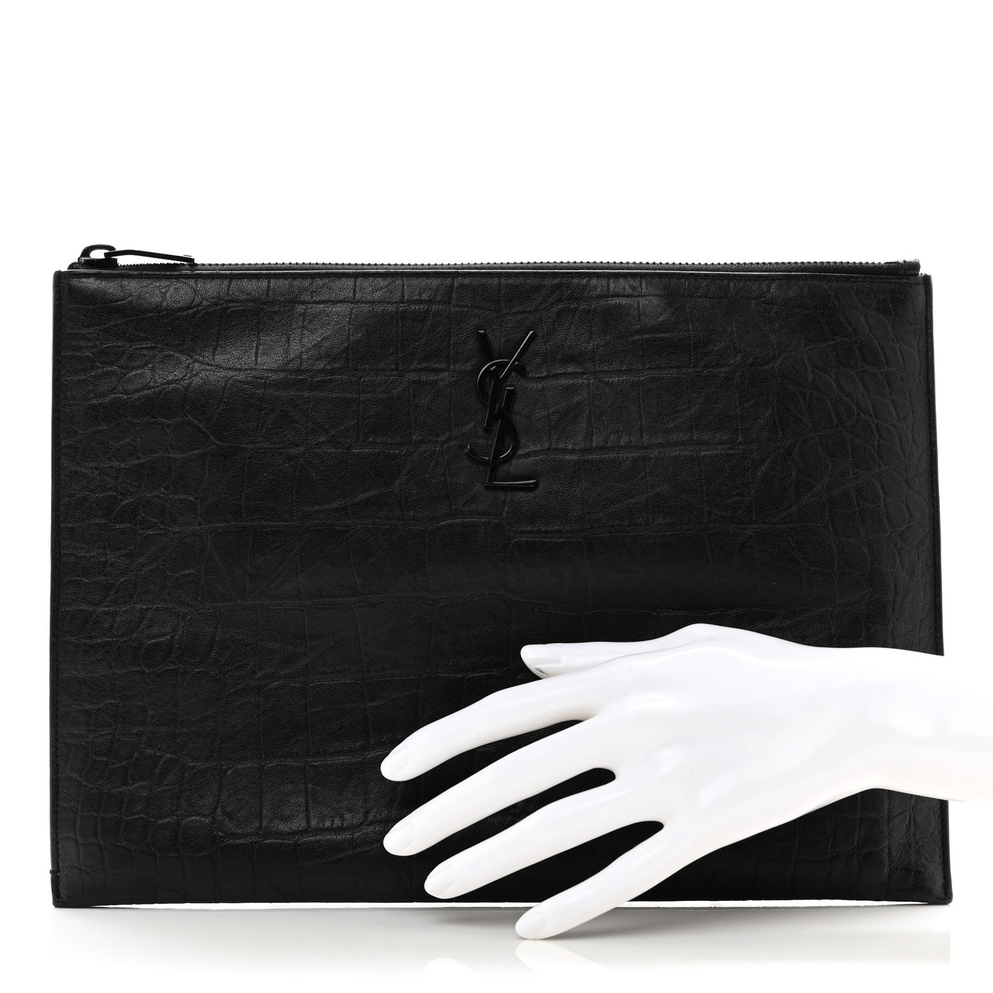 Calfskin Crocodile Embossed Monogram iPad Case Black