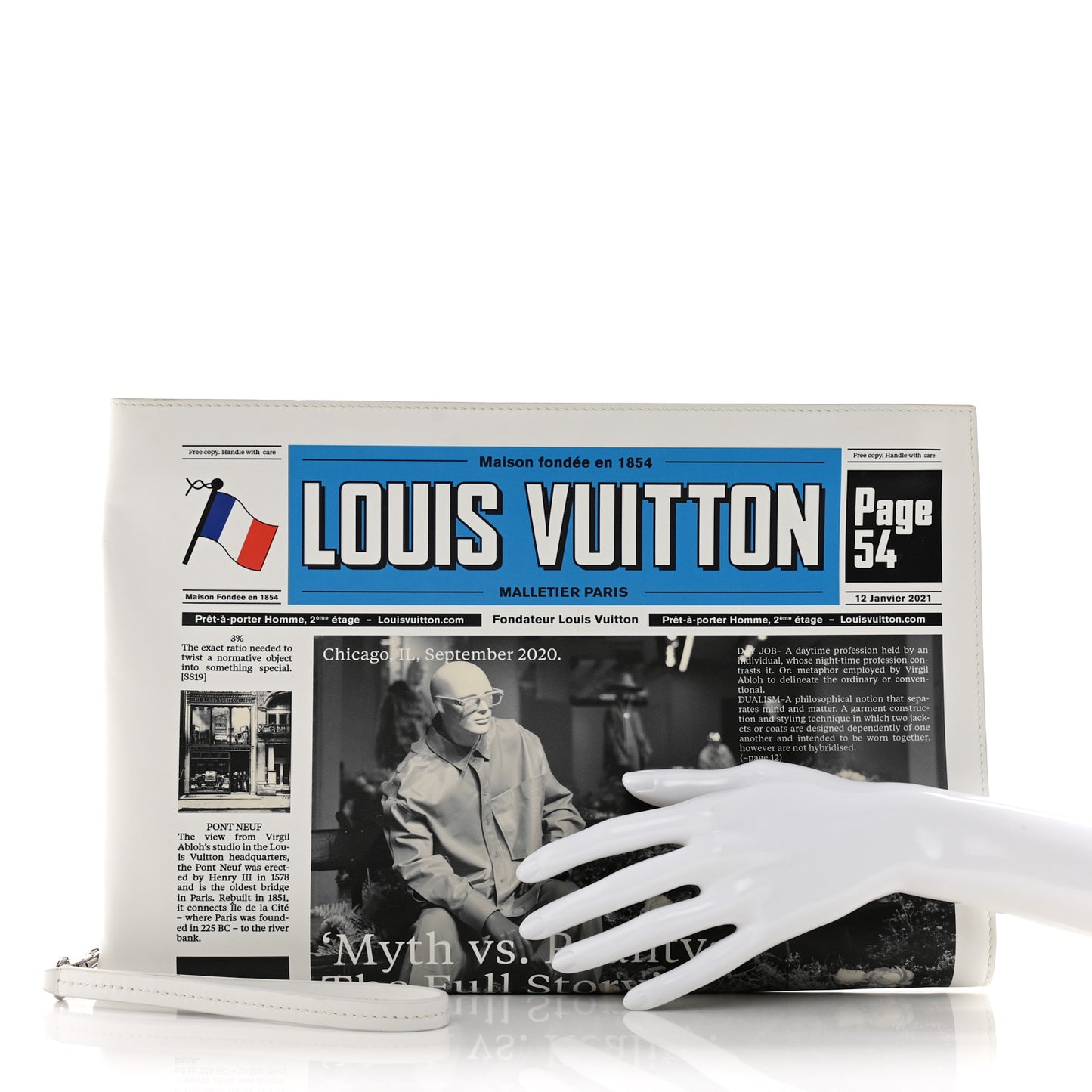 Calfskin Newspaper Print Pouch