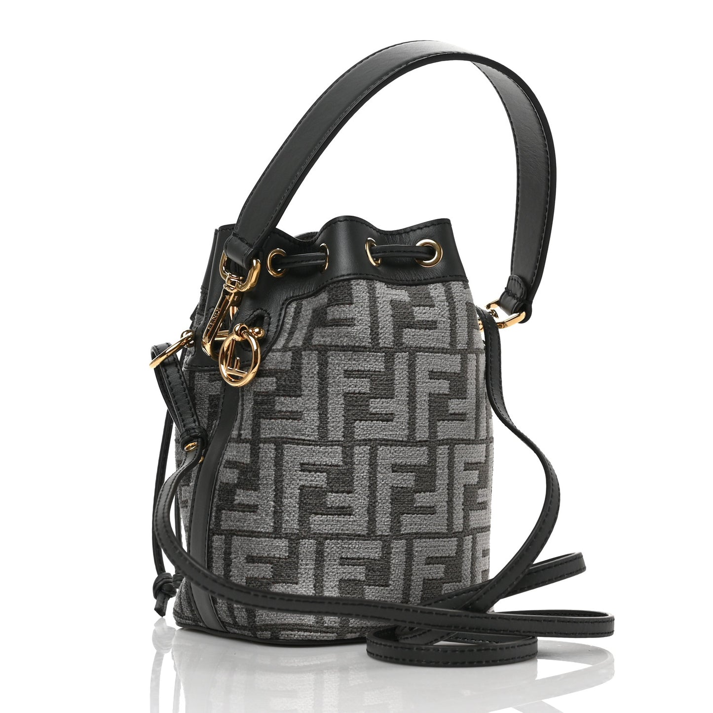 Chenille Vitello King FF Mini Mon Tresor Bucket Bag Antracite Asfalto