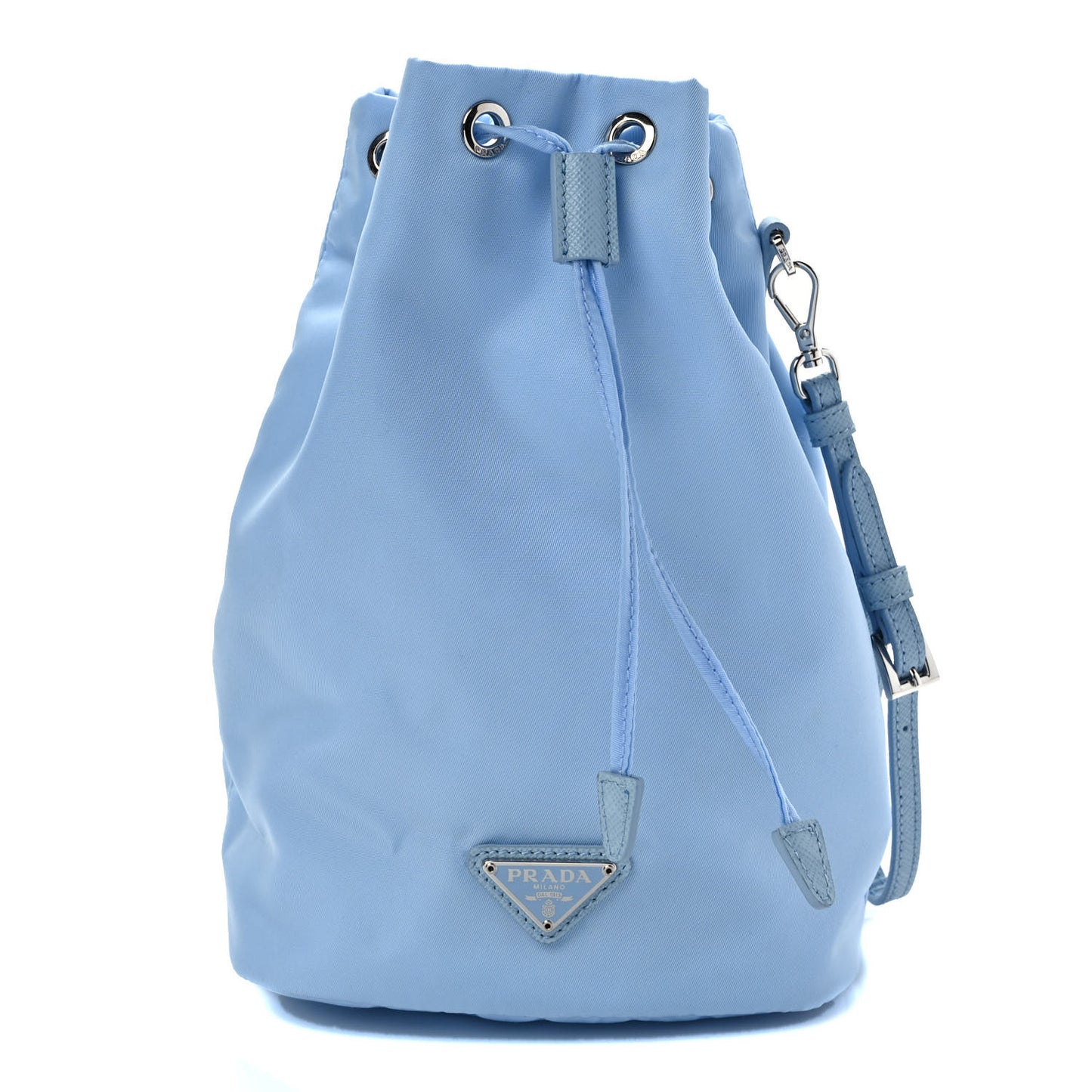 Re-Nylon Saffiano Vela Bucket Wristlet Celeste