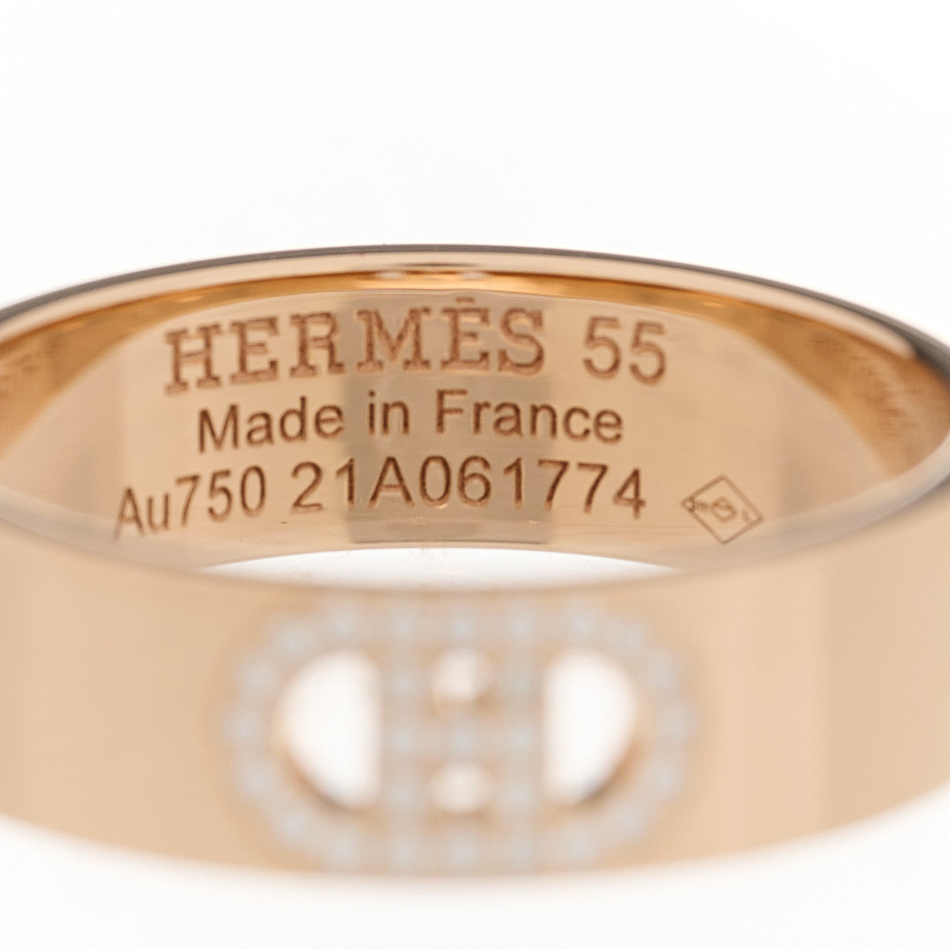 Hermes 18K Rose Gold Diamond PM H D'Ancre Ring 55 7.25 3 of 4