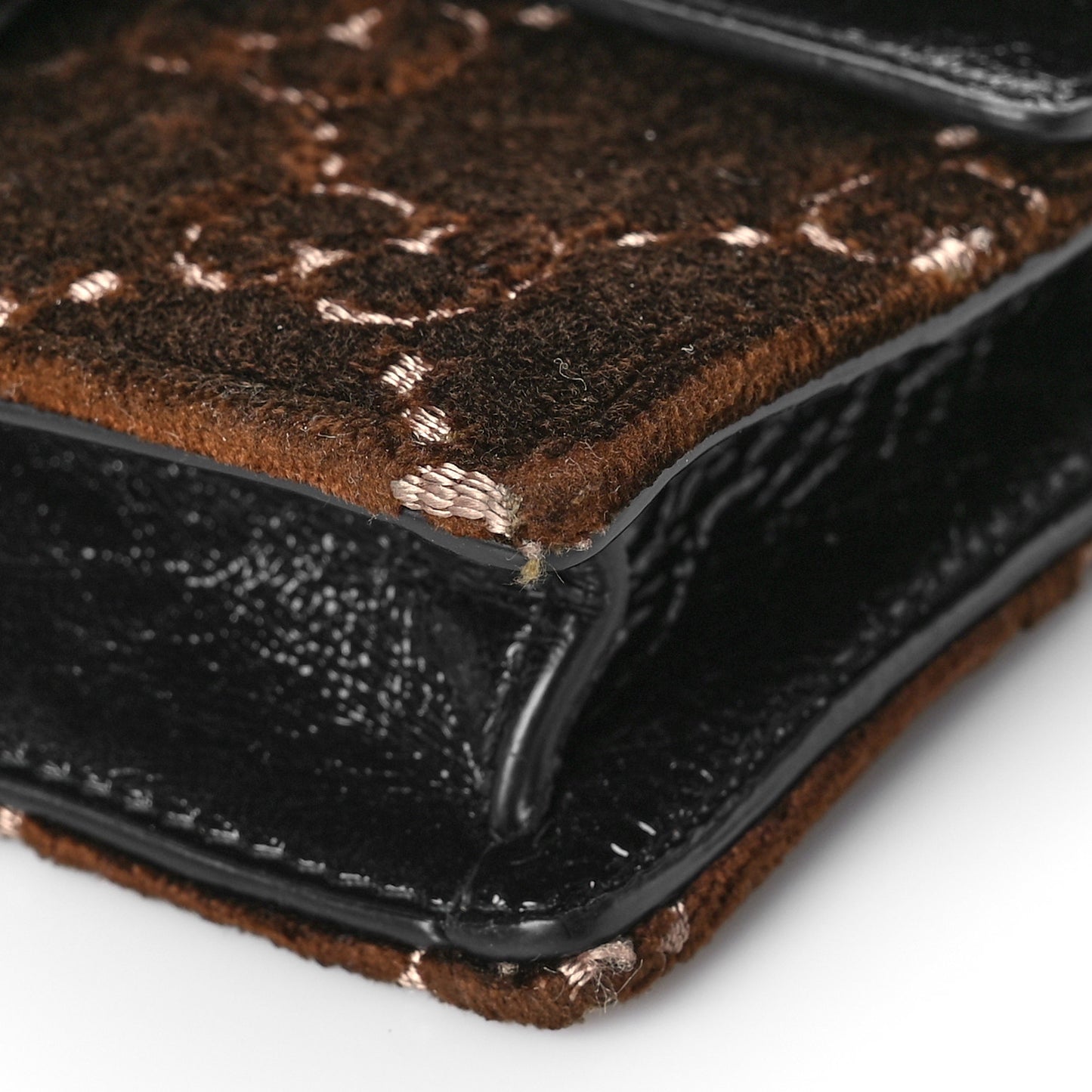 Velvet Skipper Crystal GG Monogram Super Mini Dionysus Shoulder Bag Brown Black Black Diamond