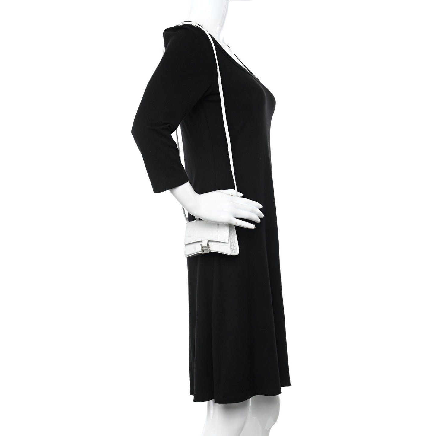 Shiny Calfskin Crocodile Embossed Hourglass Top Handle Bag Mini White