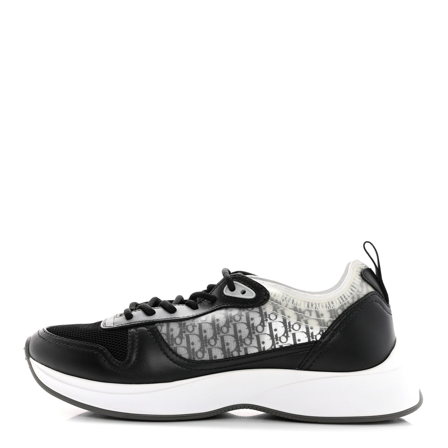 Smooth Calfskin Technical Mesh Oblique Womens B25 Runner Sneakers 39 Black Grey