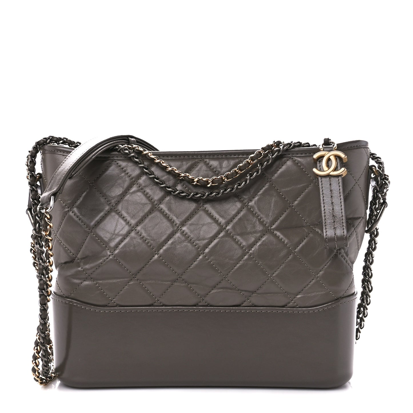 Aged Calfskin Quilted Medium Gabrielle Hobo Grey