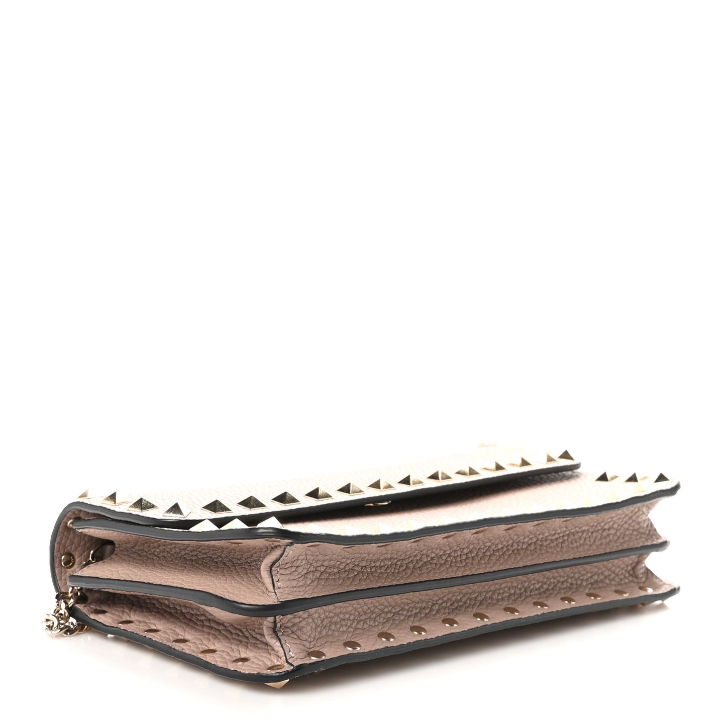 Grainy Calfskin Rockstud Chain Pouch Poudre