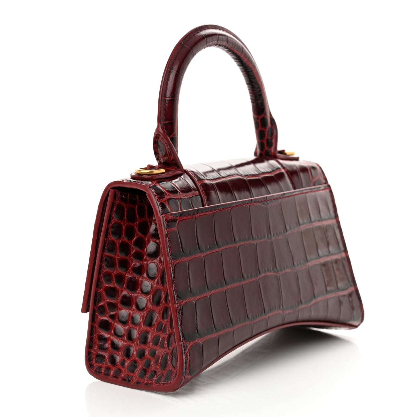 Shiny Calfskin Crocodile Embossed Hourglass Top Handle Bag XS Dark Red