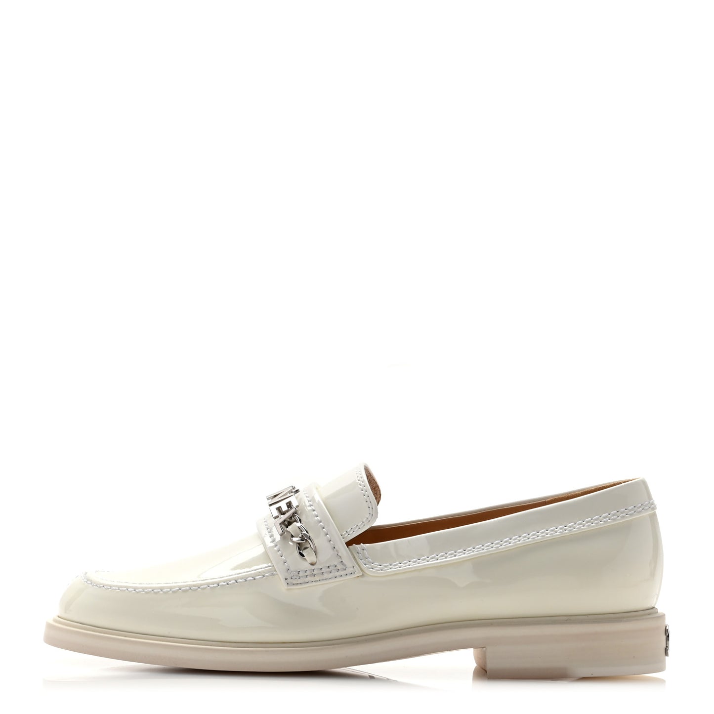 Shiny Calfskin Logo Loafers 39.5 White