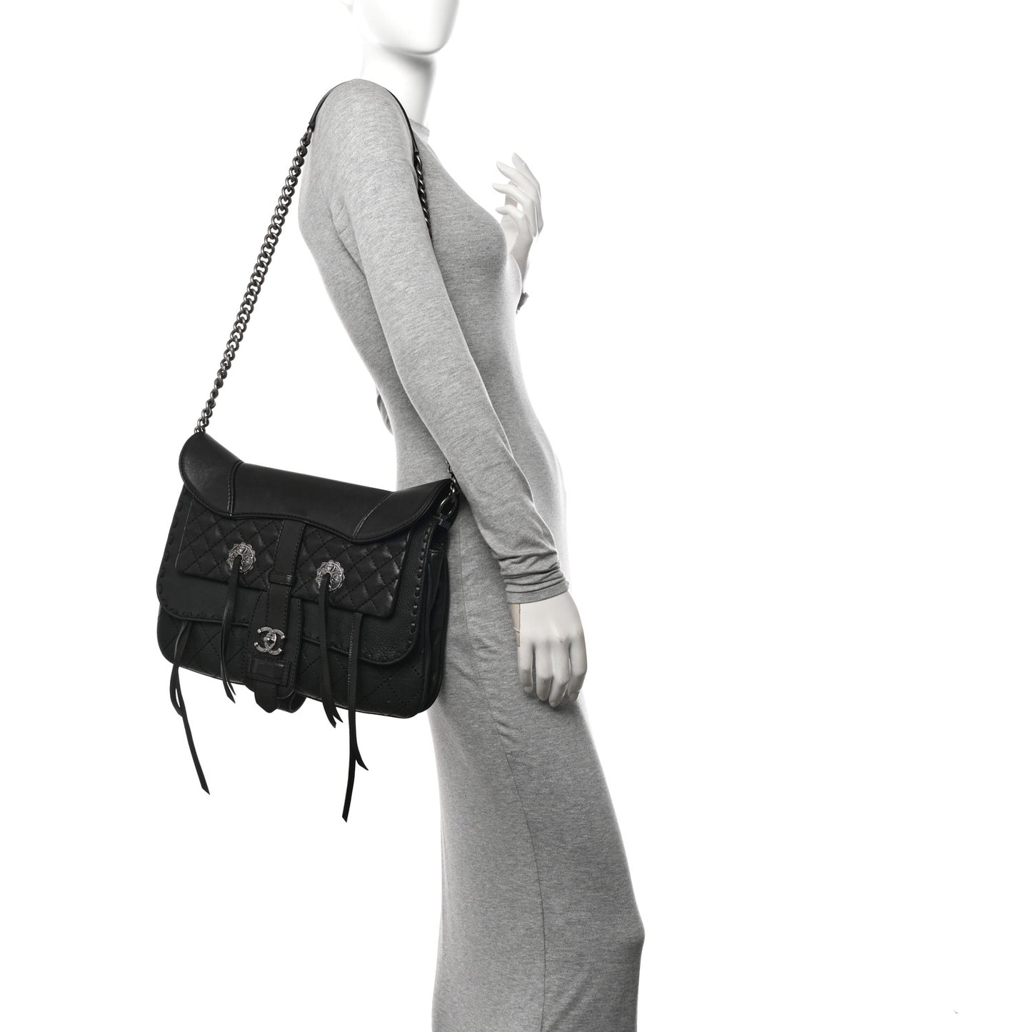 Calfskin Quilted Dallas Saddle Bag Black