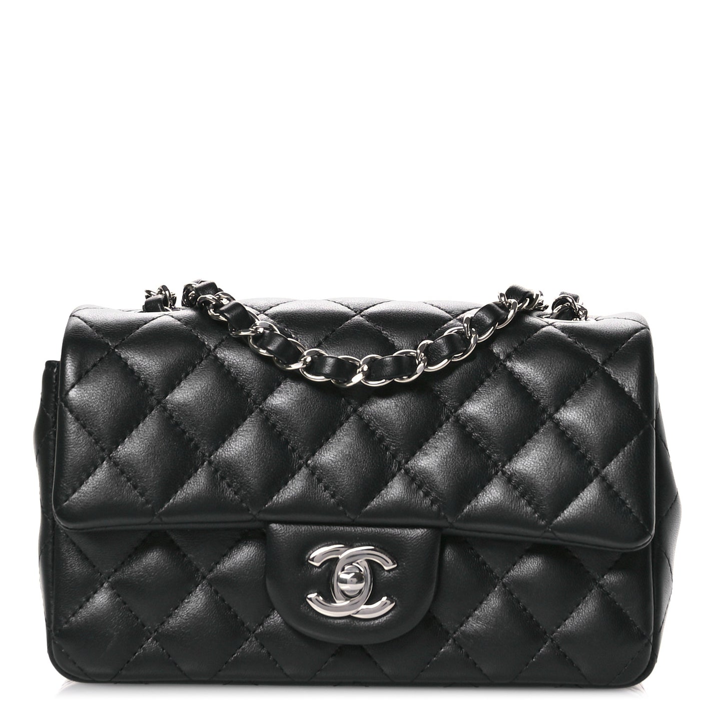Lambskin Quilted Mini Rectangular Flap Black