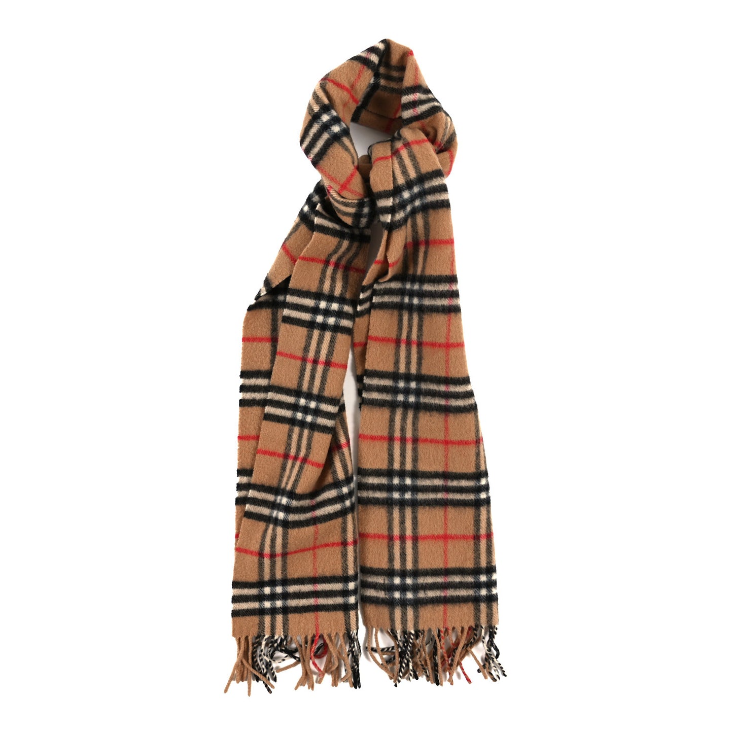Lambswool Check Fringe Scarf Camel