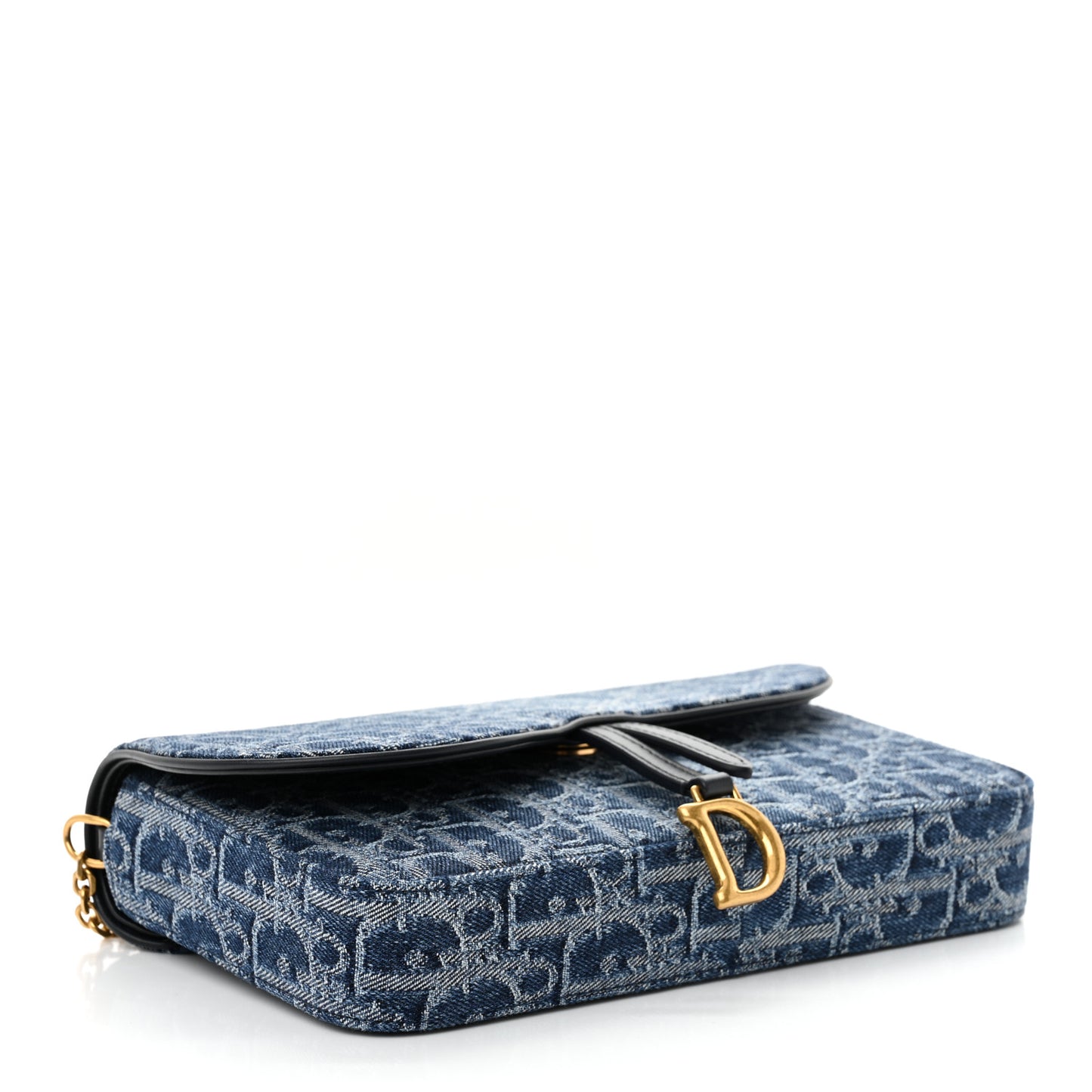 Oblique Denim Small Saddle Pouch With Chain Blue