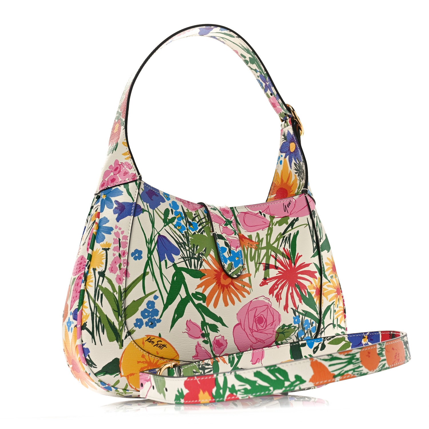 Gucci X KEN SCOTT New Shangai Calfskin Jardin D'Avril Floral Print Small Jackie 1961 Hobo Ivory Pink 3 of 8