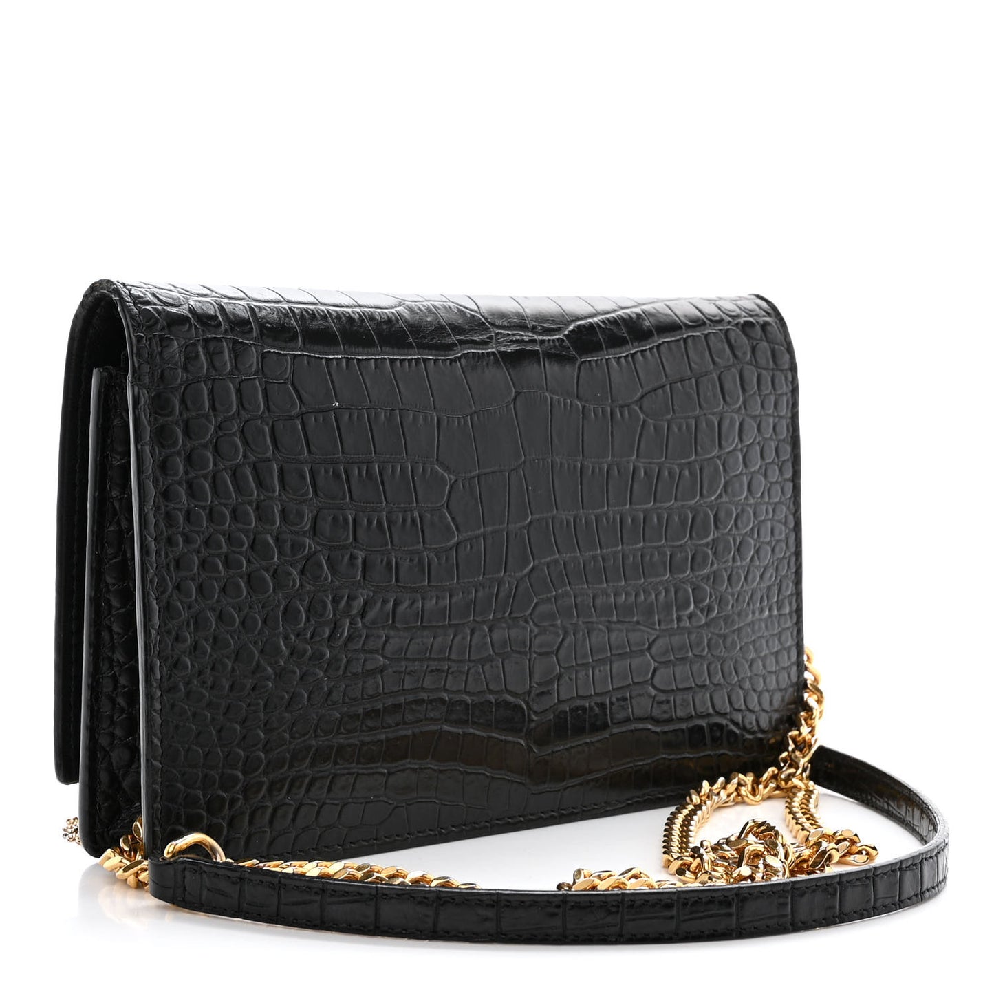 Calfskin Crocodile Embossed Kate Monogram Tassel Chain Wallet Black