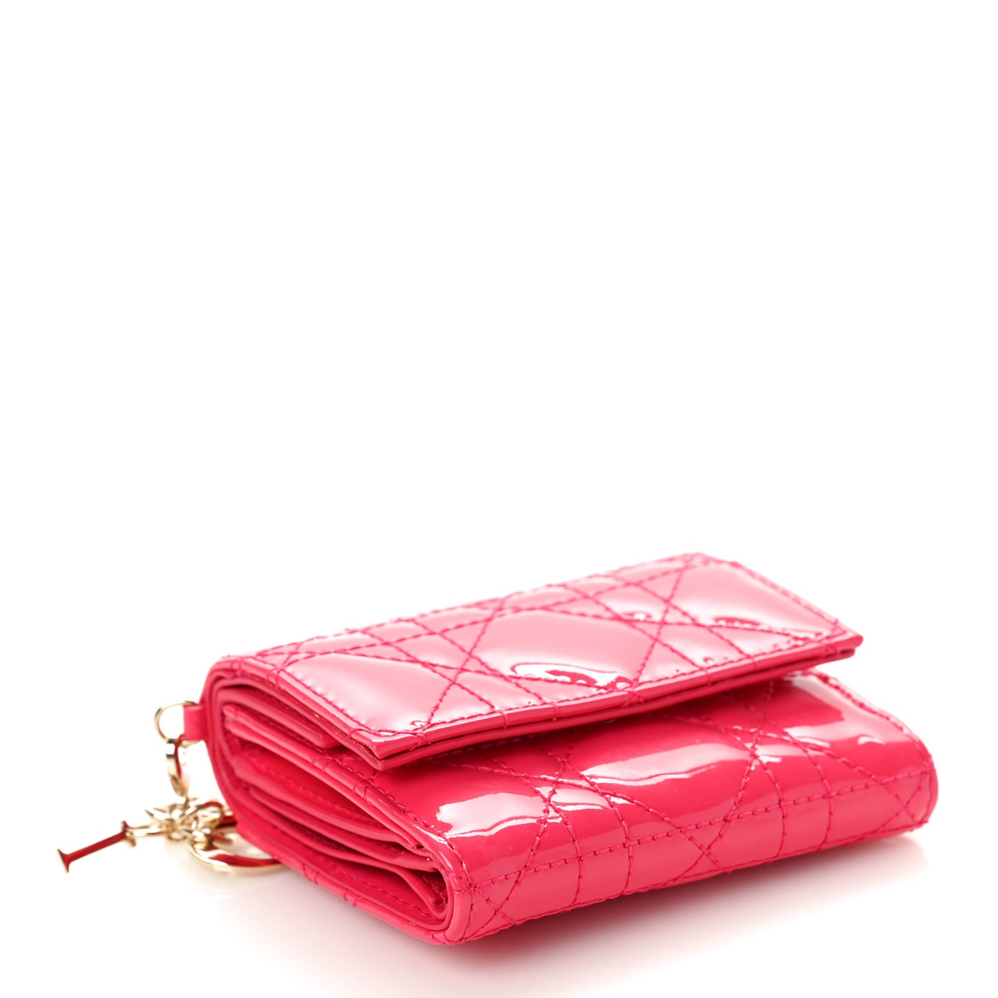 Patent Cannage Lady Dior Lotus Wallet Warm Fuchsia