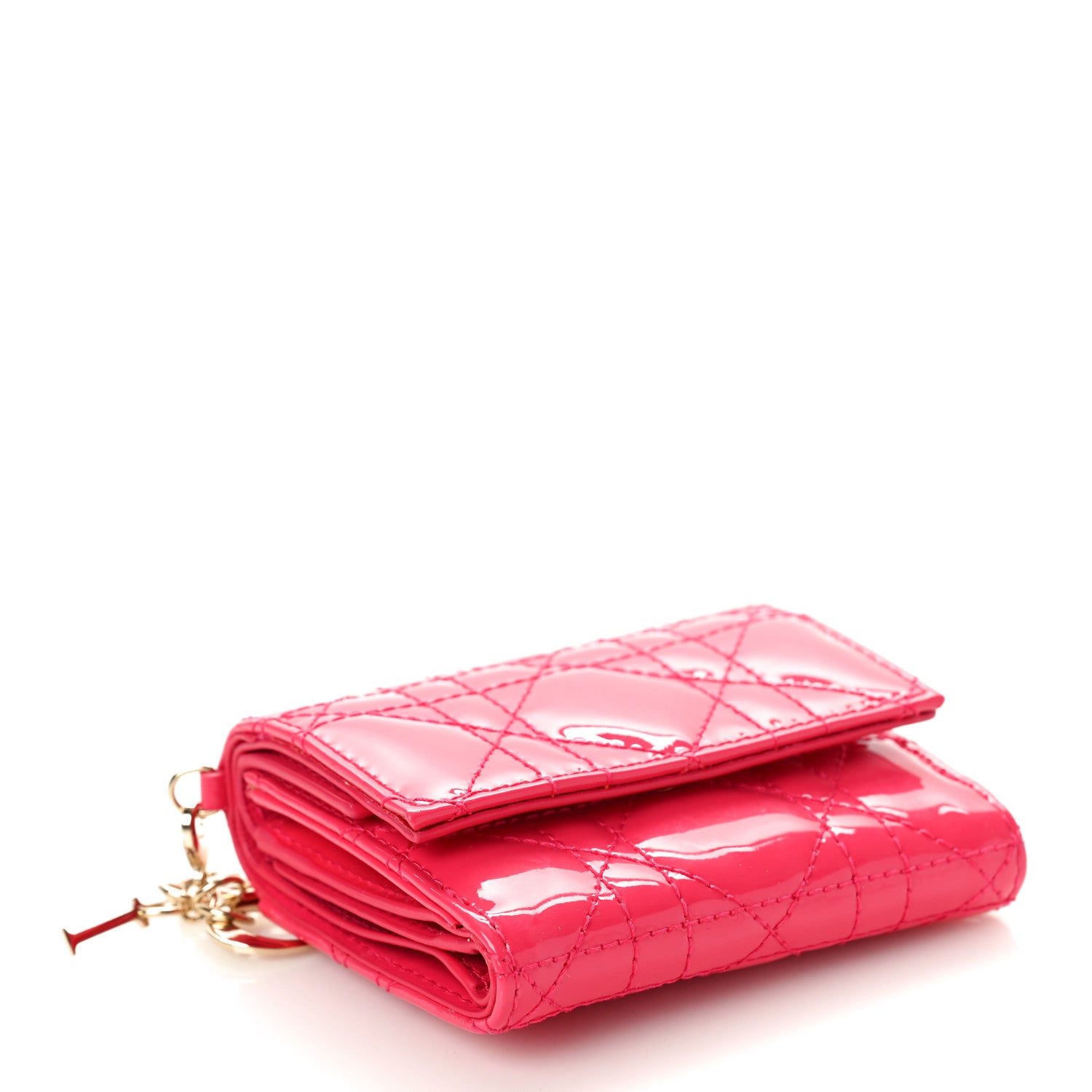 Christian Dior Patent Cannage Lady Dior Lotus Wallet Warm Fuchsia 4 of 9