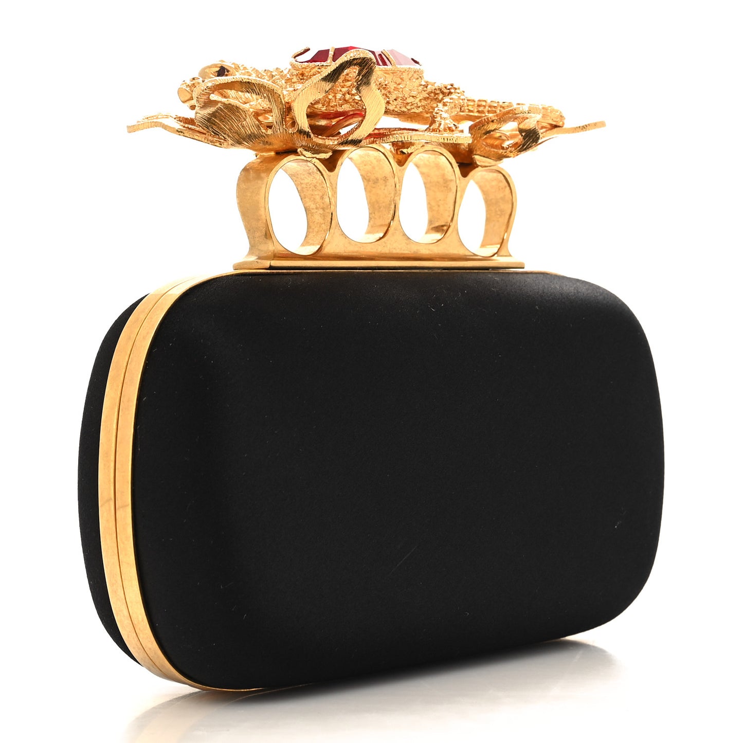 ALEXANDER MCQUEEN Satin Salamander Knuckle Box Clutch Clutch Black