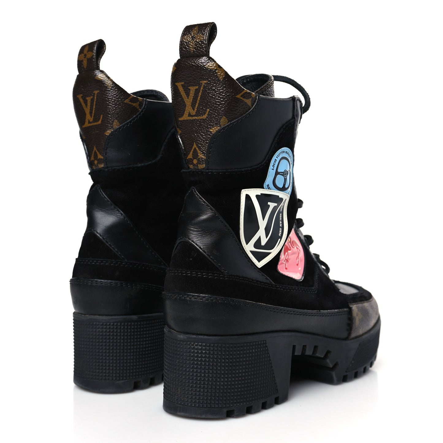 Suede Calfskin Monogram World Tour Platform Desert Boots 36.5 Black