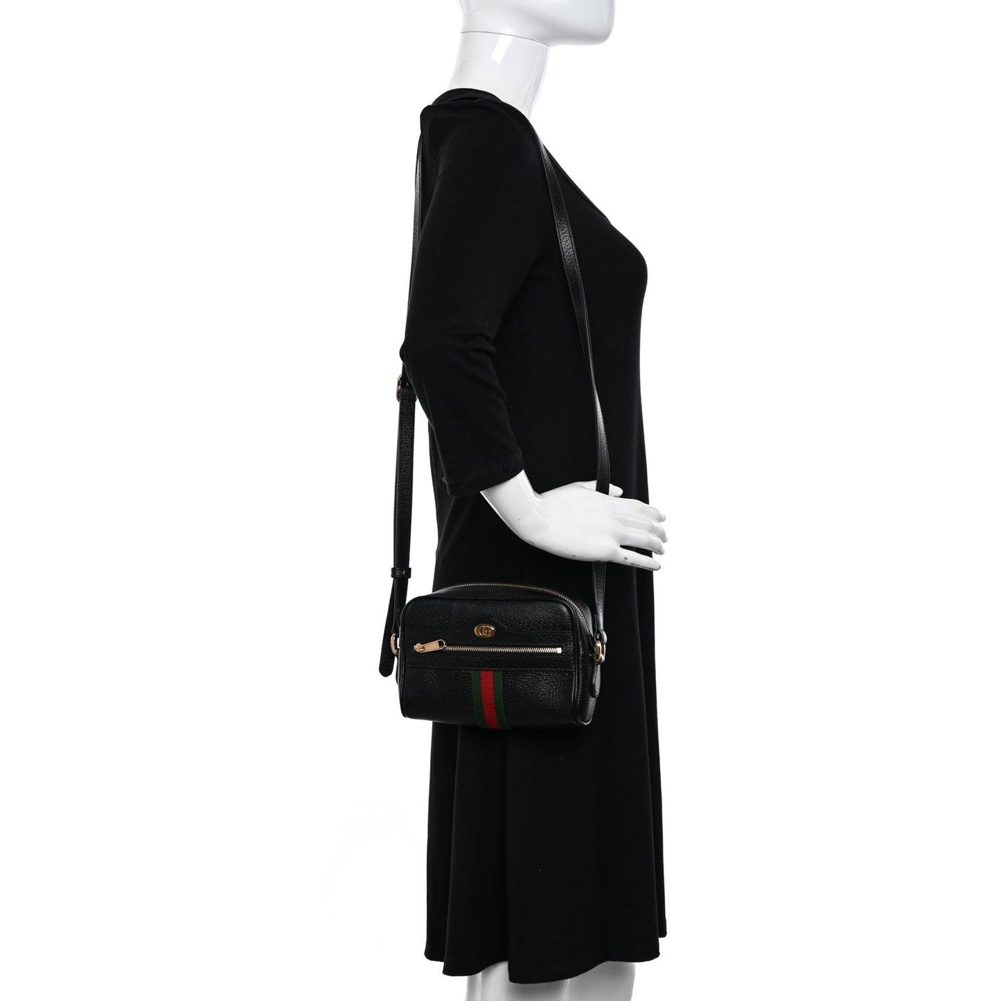 Calfskin Web Mini Ophidia Shoulder Bag Black