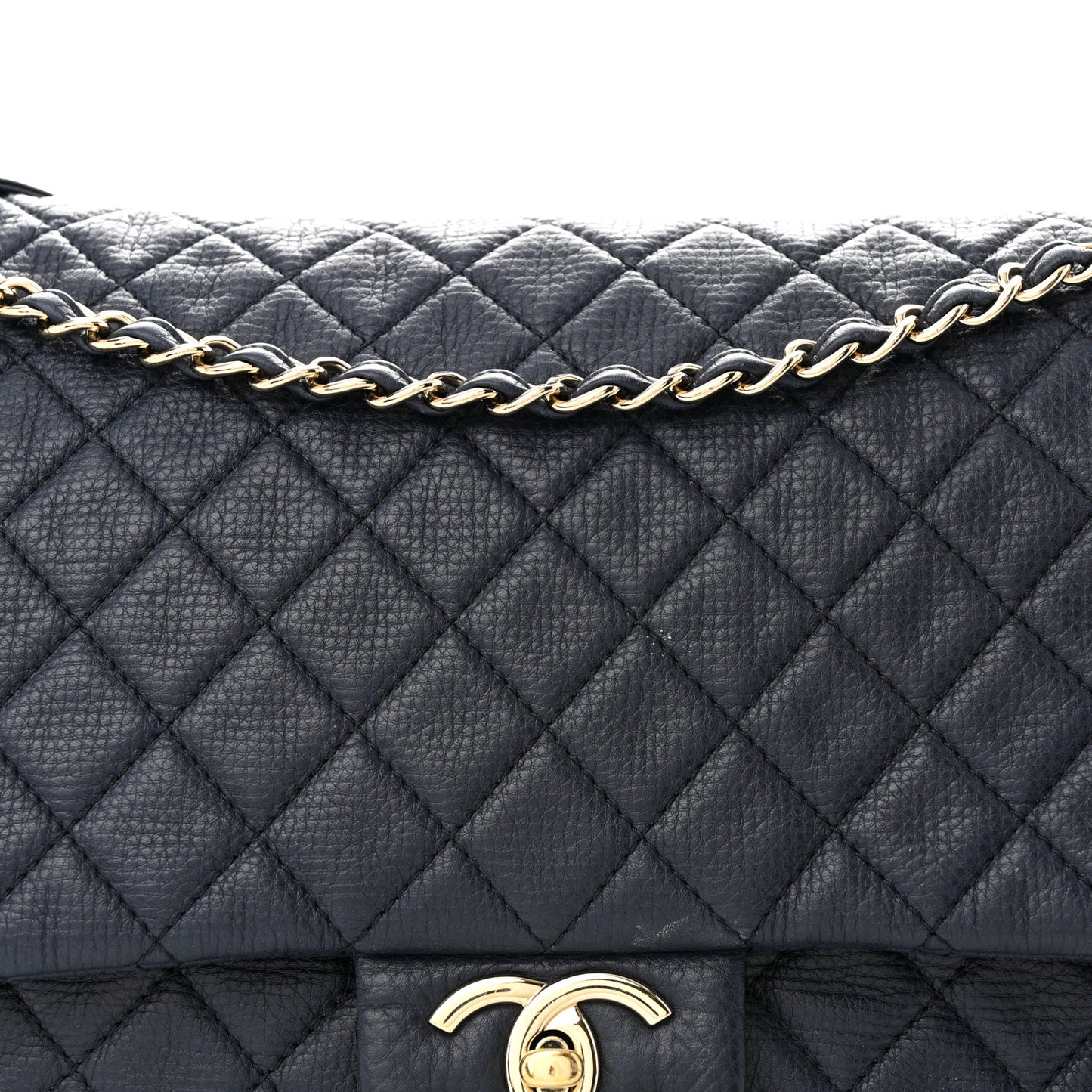 Calfskin Quilted XXL Travel Flap Bag Navy