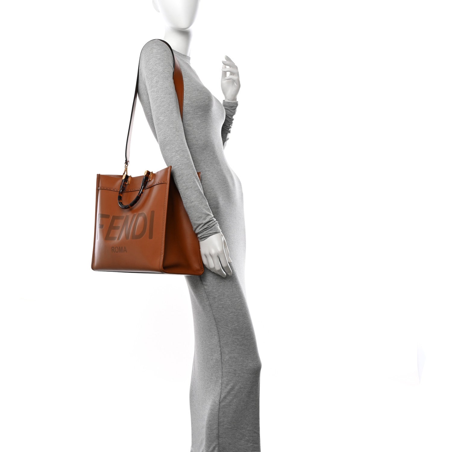 Fendi Vitello King Plexiglass Medium Fendi Sunshine Shopper Tote Cuoio 2 of 13