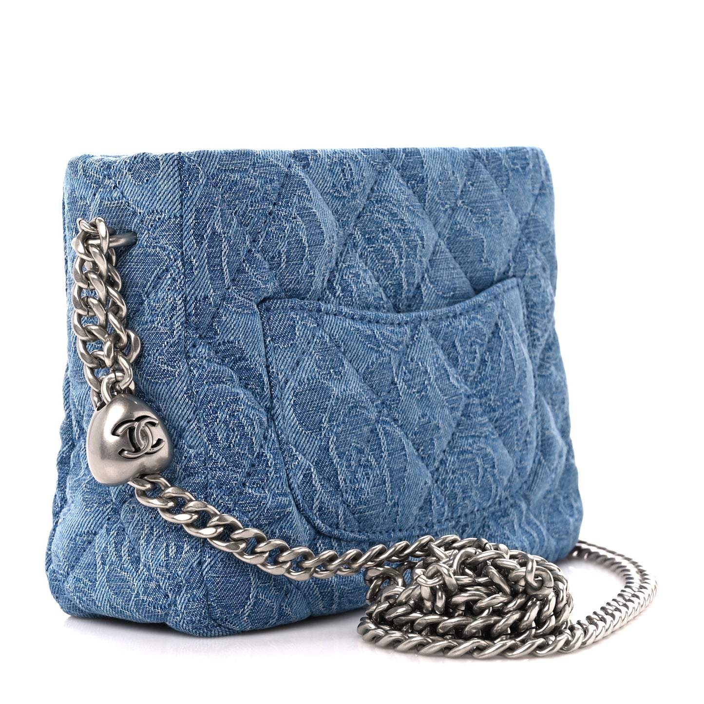 Denim Quilted Camellia Sweetheart Small Hobo Blue