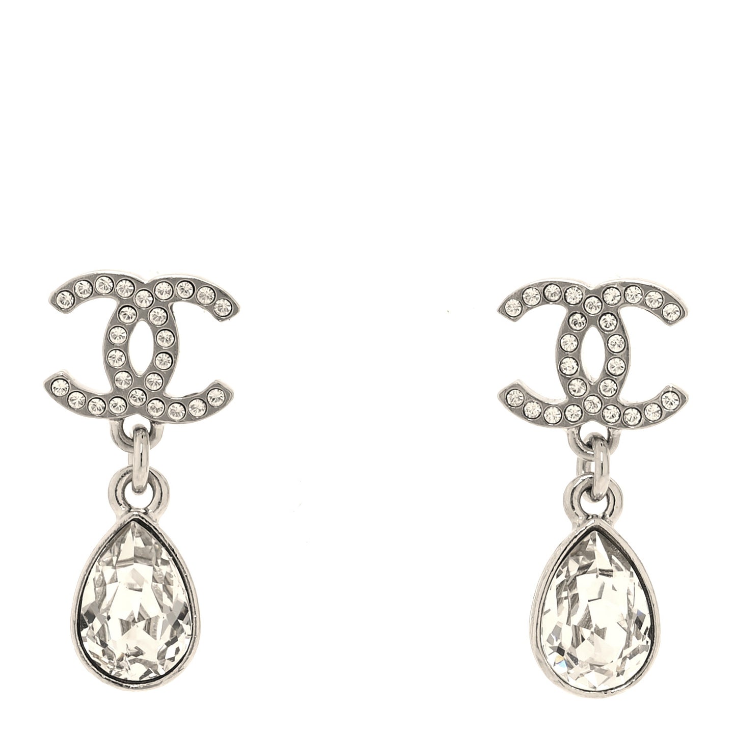 Crystal CC Teardrop Earrings Silver