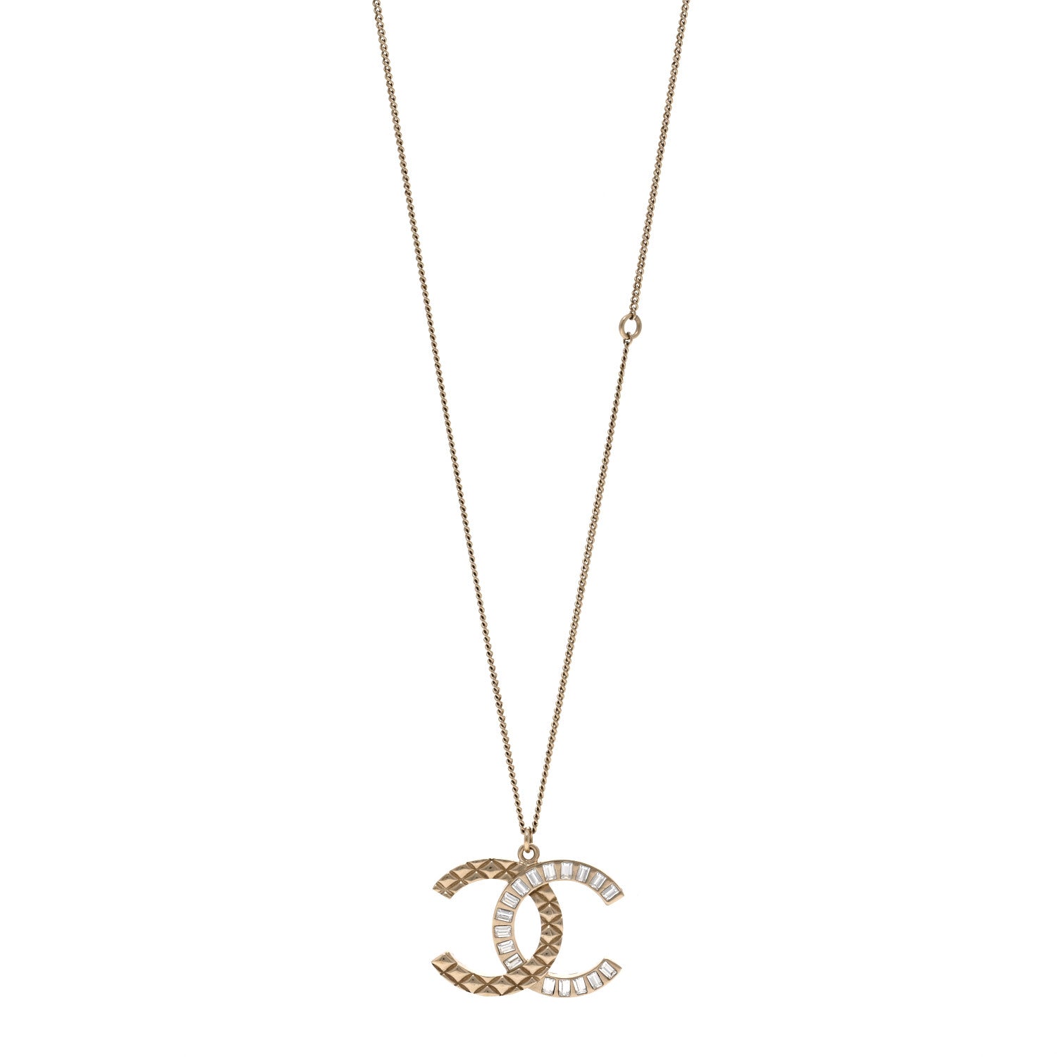 Chanel Baguette Crystal Quilted CC Pendant Necklace Gold 1 of 5
