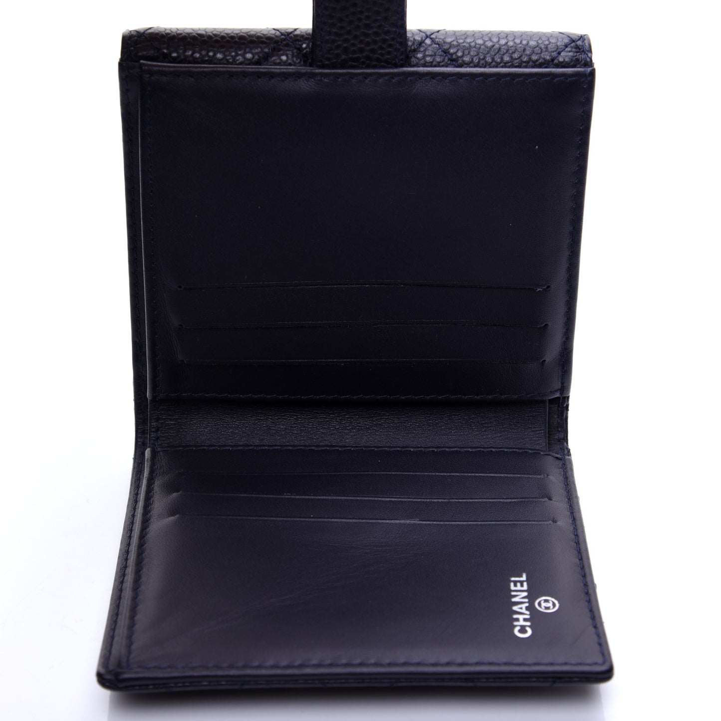 Caviar Quilted Compact French Flap Wallet Dark Blue