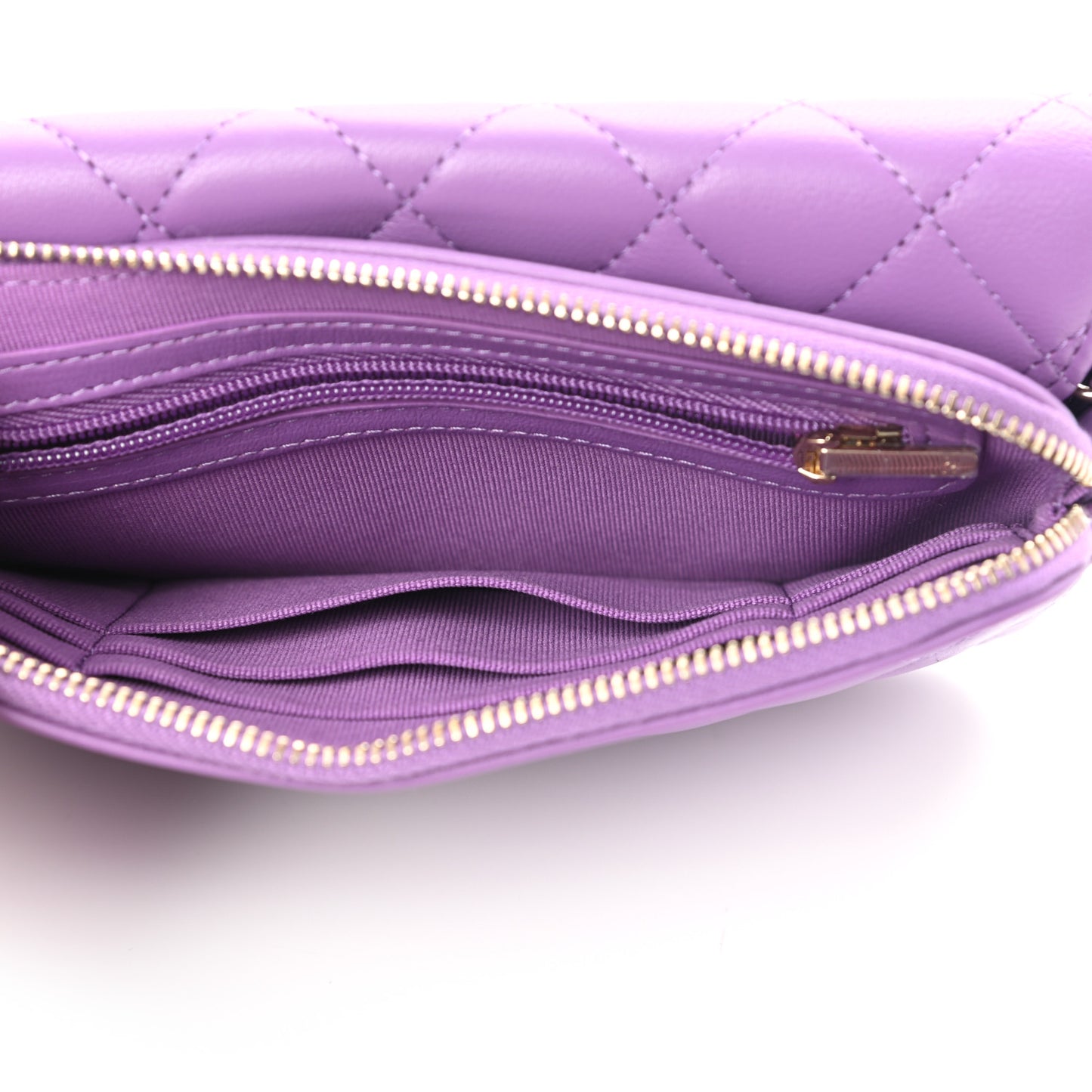 Lambskin Quilted Flap Phone Holder With Chain Purple