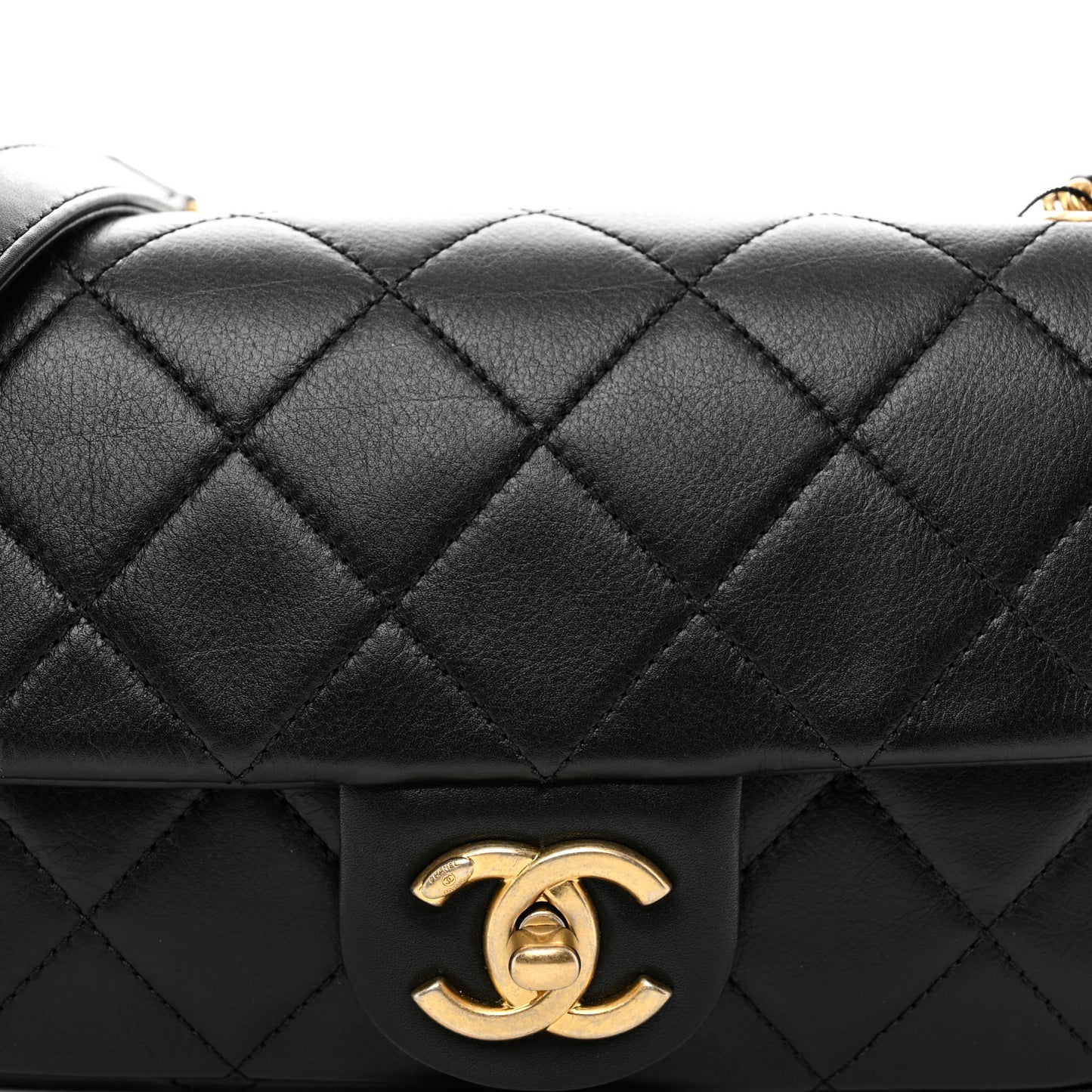 Calfskin Quilted Mini Rectangular Crystal Pearls Chain Flap Black