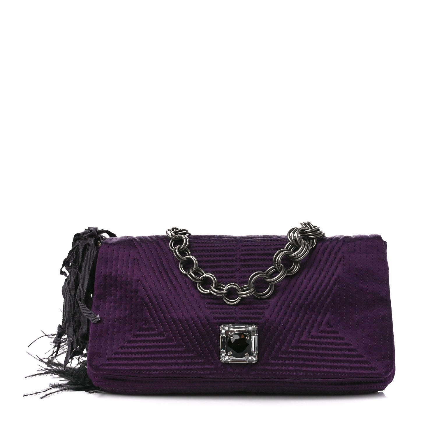 Satin Quilted Feather Crystal Embellished Ouloulette Shoulder Bag Purple
