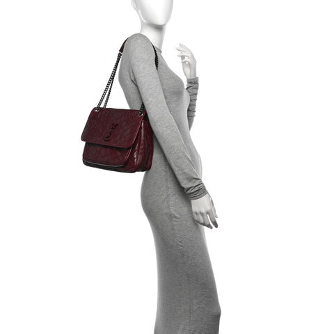 Crinkled Calfskin Matelasse Monogram Medium Niki Chain Satchel Rouge Legion