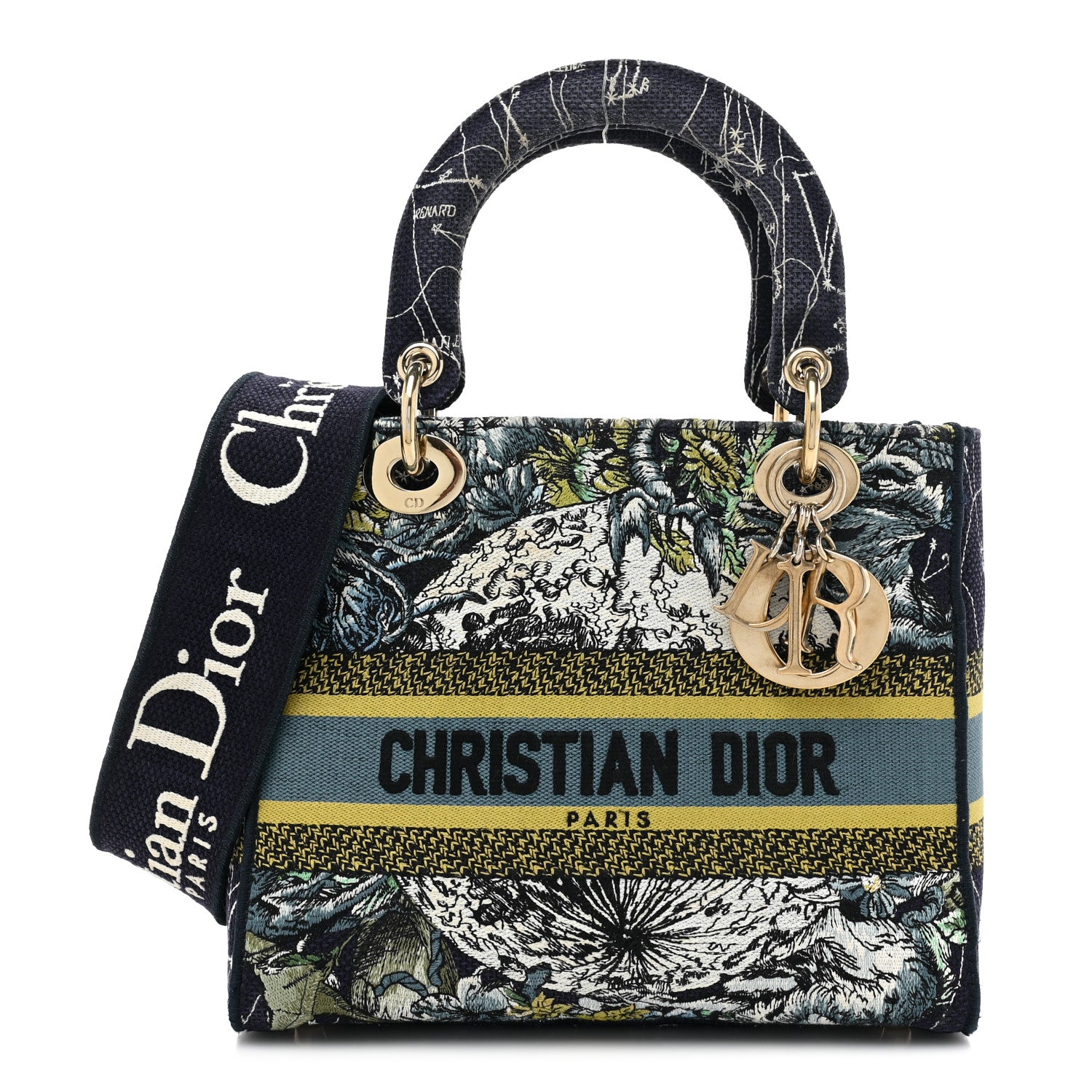 Christian Dior Canvas Embroidered Zodiac Medium Lady D-Lite Blue Multicolor 1 of 10