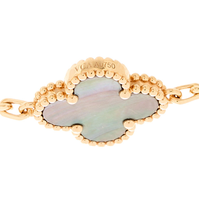 18K Rose Gold Gray Mother of Pearl 5 Motifs Vintage Alhambra Bracelet