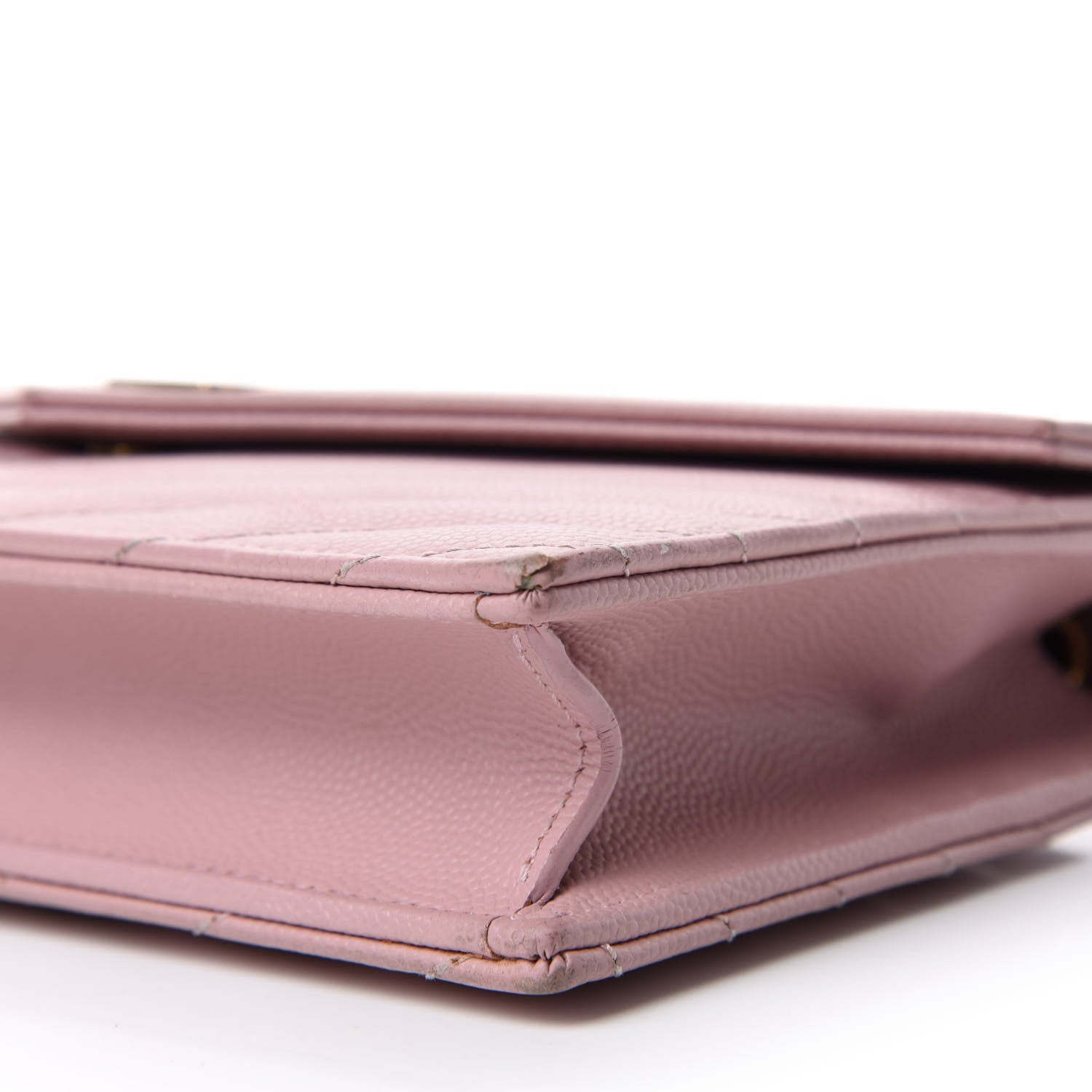 Saint Laurent Grain De Poudre Matelasse Chevron Monogram Envelope Chain Wallet Pale Pink 7 of 13