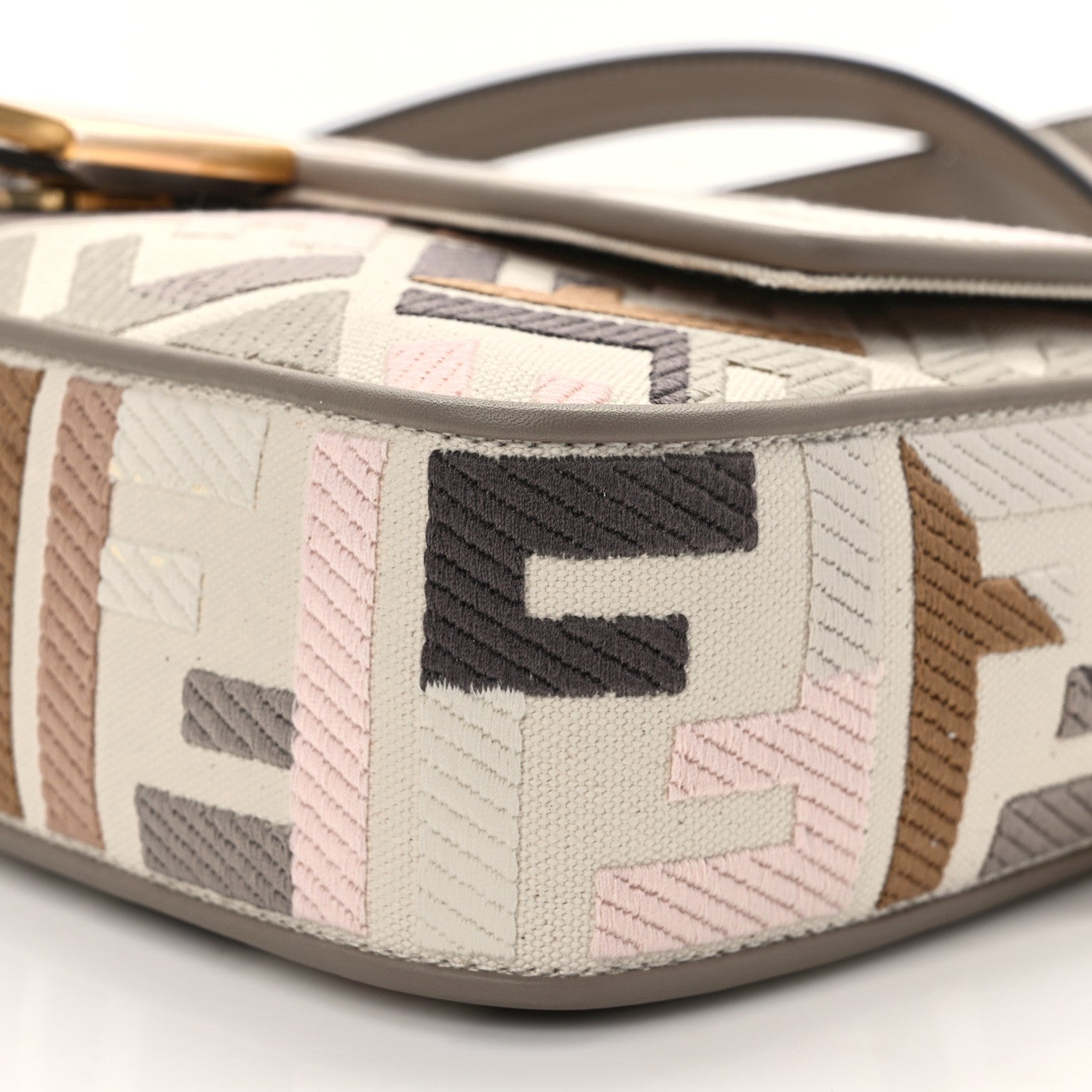 Fendi Canvas Vitello Seta FF Multicolor Embroidered Baguette Grezzo Multicolor Tortora 10 of 10