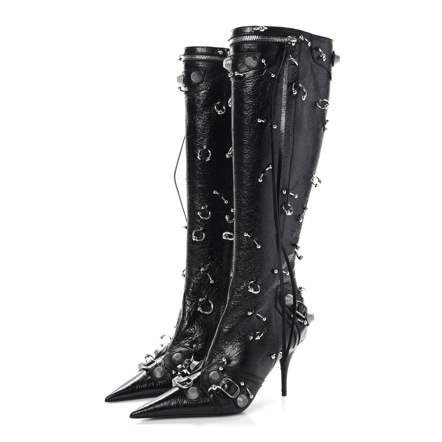 Agneau Arena Piercing Cagole 90mm Boots 37 Black Silver