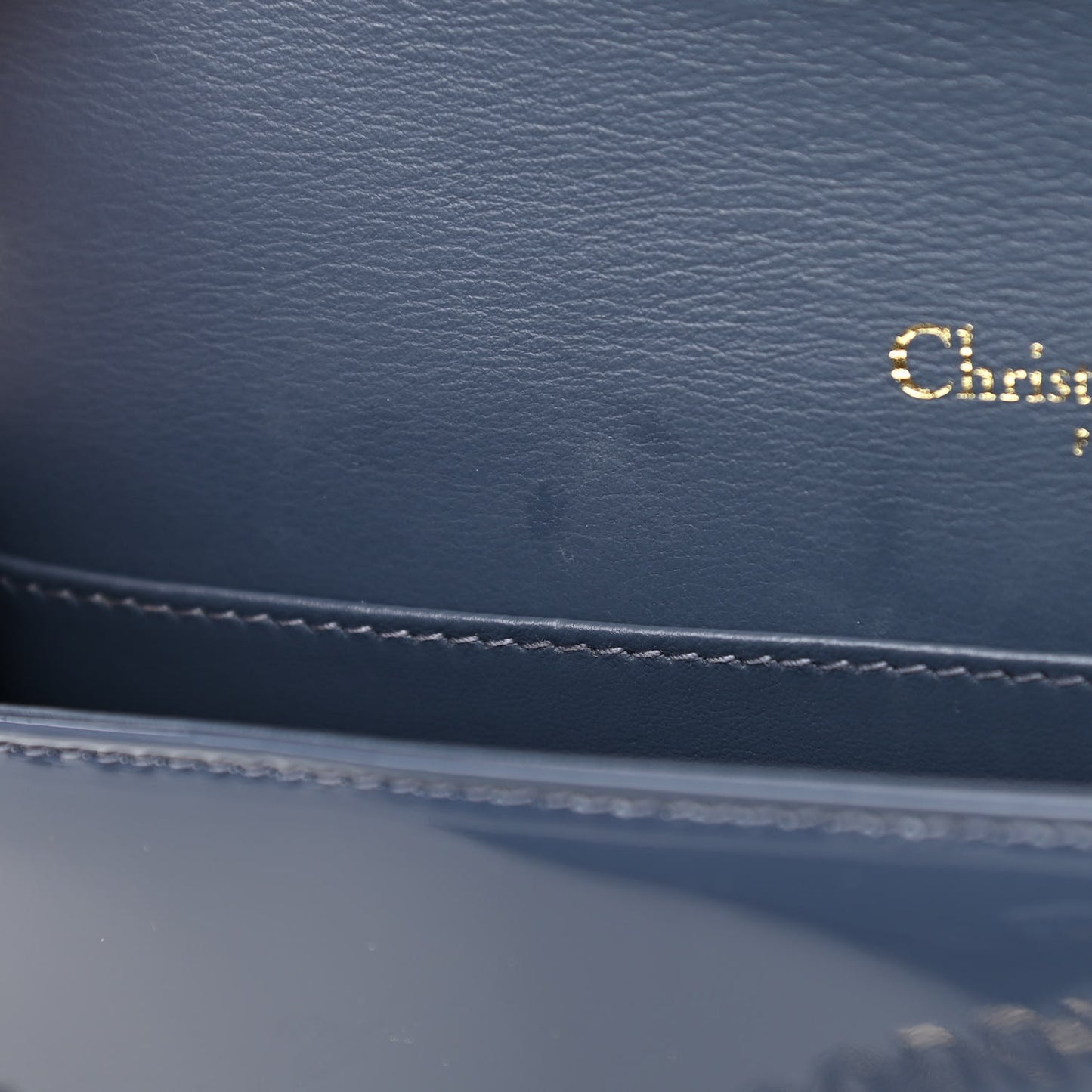 Patent Cannage Lady Dior Clutch Denim Blue