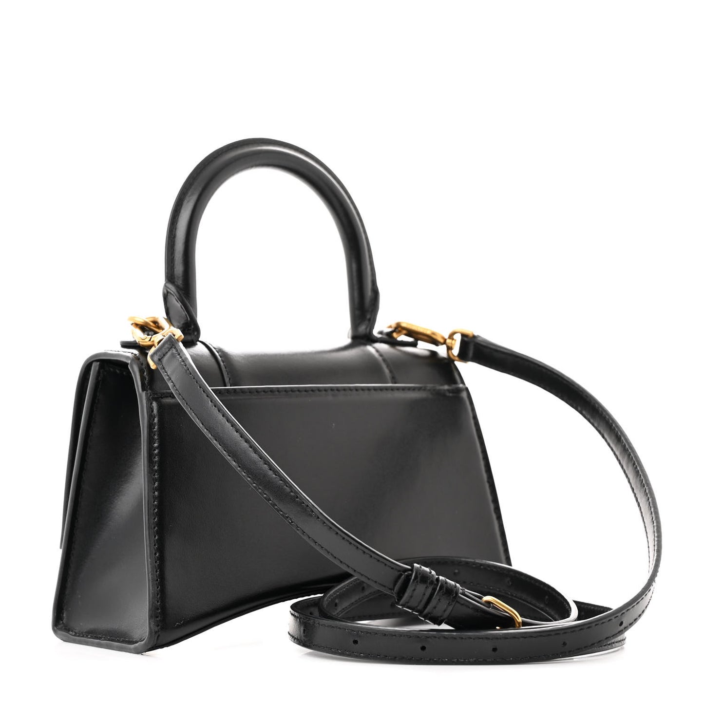 Shiny Box Calfskin Hourglass Top Handle Bag XS Black