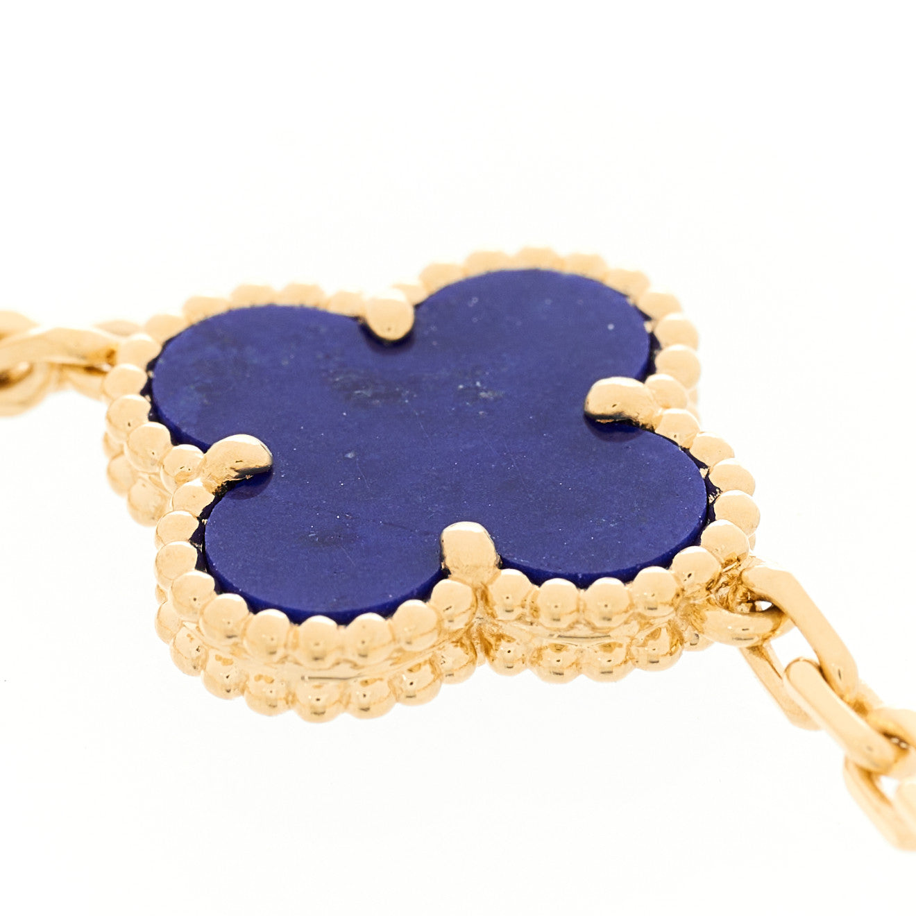 18K Yellow Gold Diamond Lapis Lazuli 5 Motifs Vintage Alhambra Bracelet