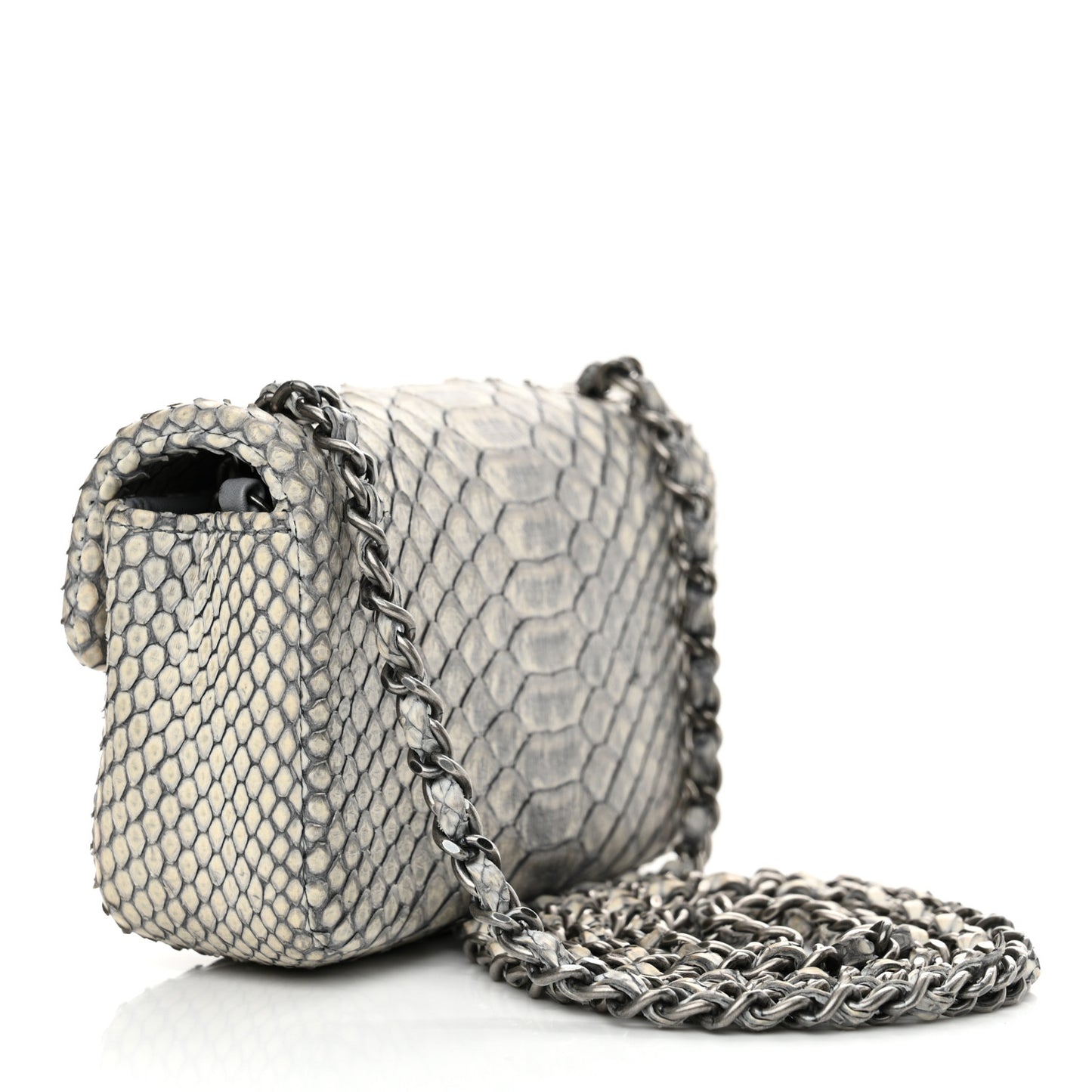 Snakeskin Extra Mini Rectangular Flap Grey