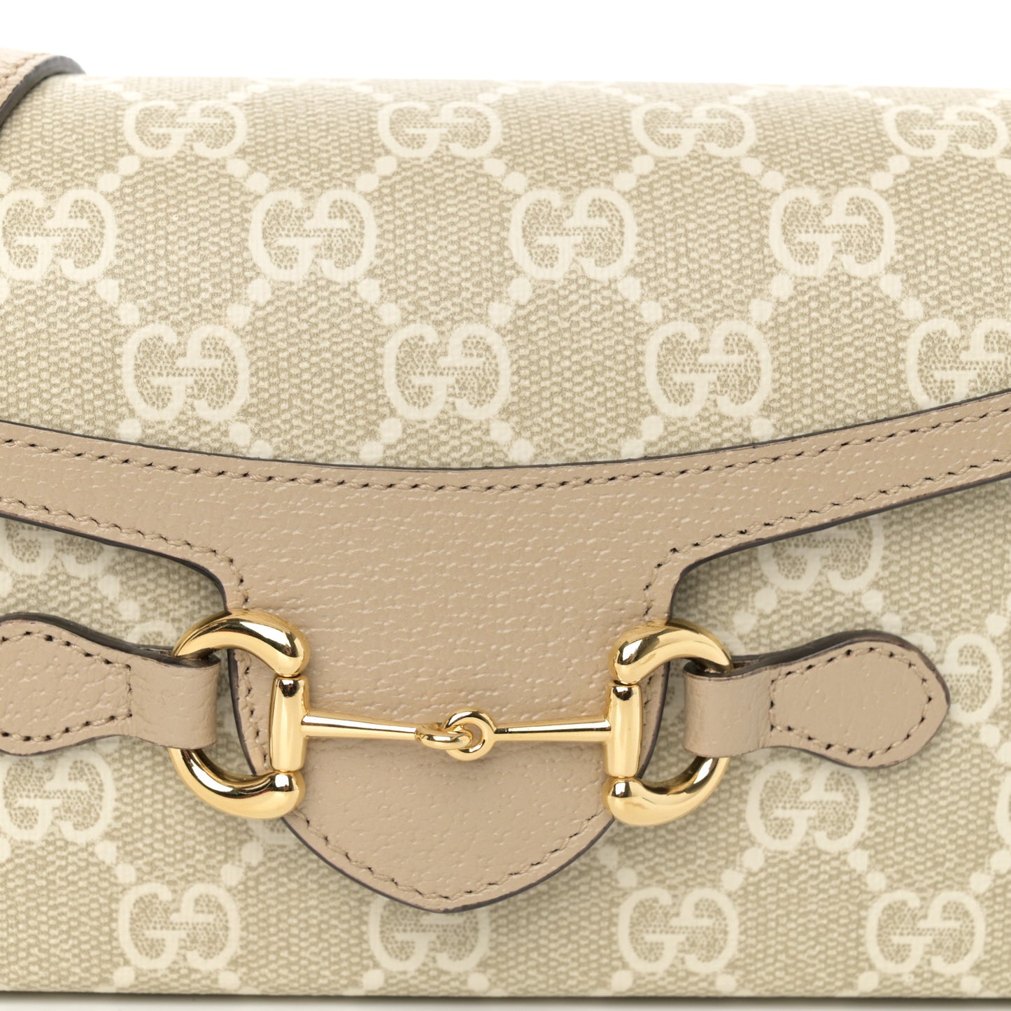 GG Supreme Monogram Textured Dollar Calfskin Mini Horsebit 1955 Shoulder Bag Beige Mystic White Oatmeal