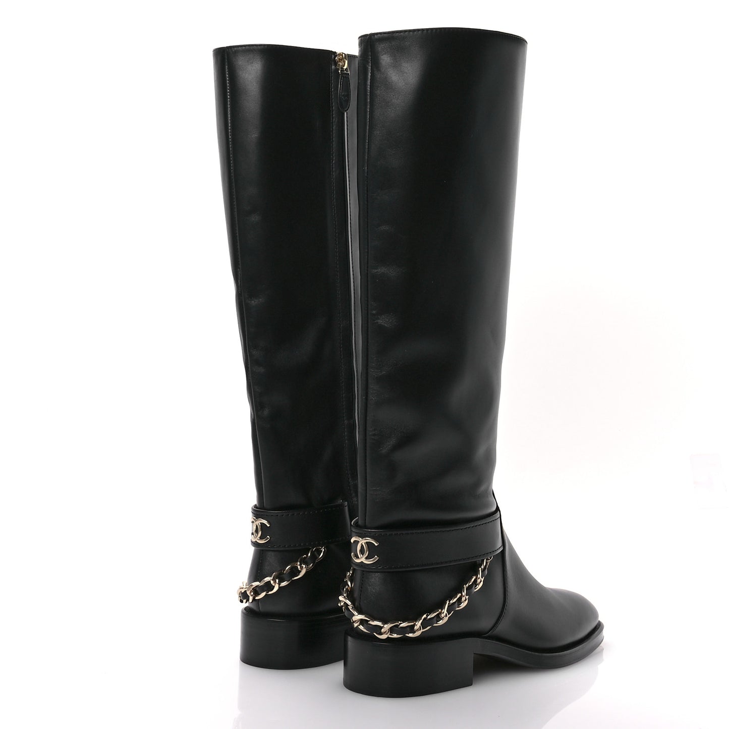 Calfskin Chain High Boots 37 Black