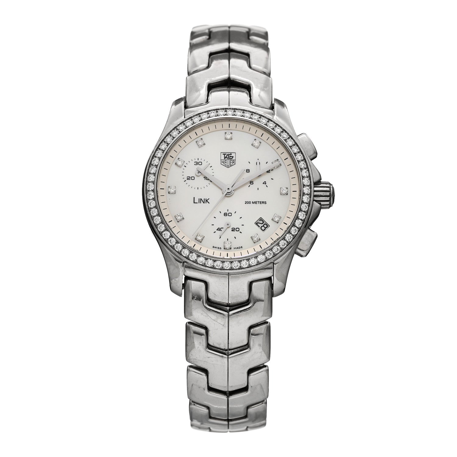 HEUER ダイバー腕時計 (ジャンク品) Tag Heuer Stainless Steel Diamond Bezel Mother of Pearl 33mm Link