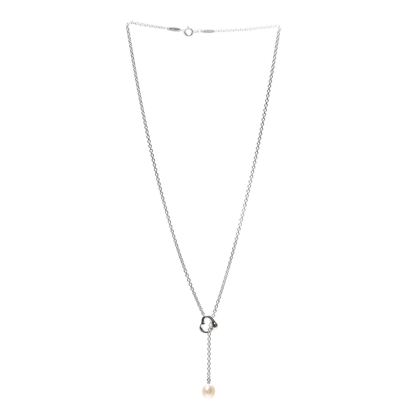 Sterling Silver Pearl 9-9.5mm Elsa Peretti Open Heart Lariat Necklace