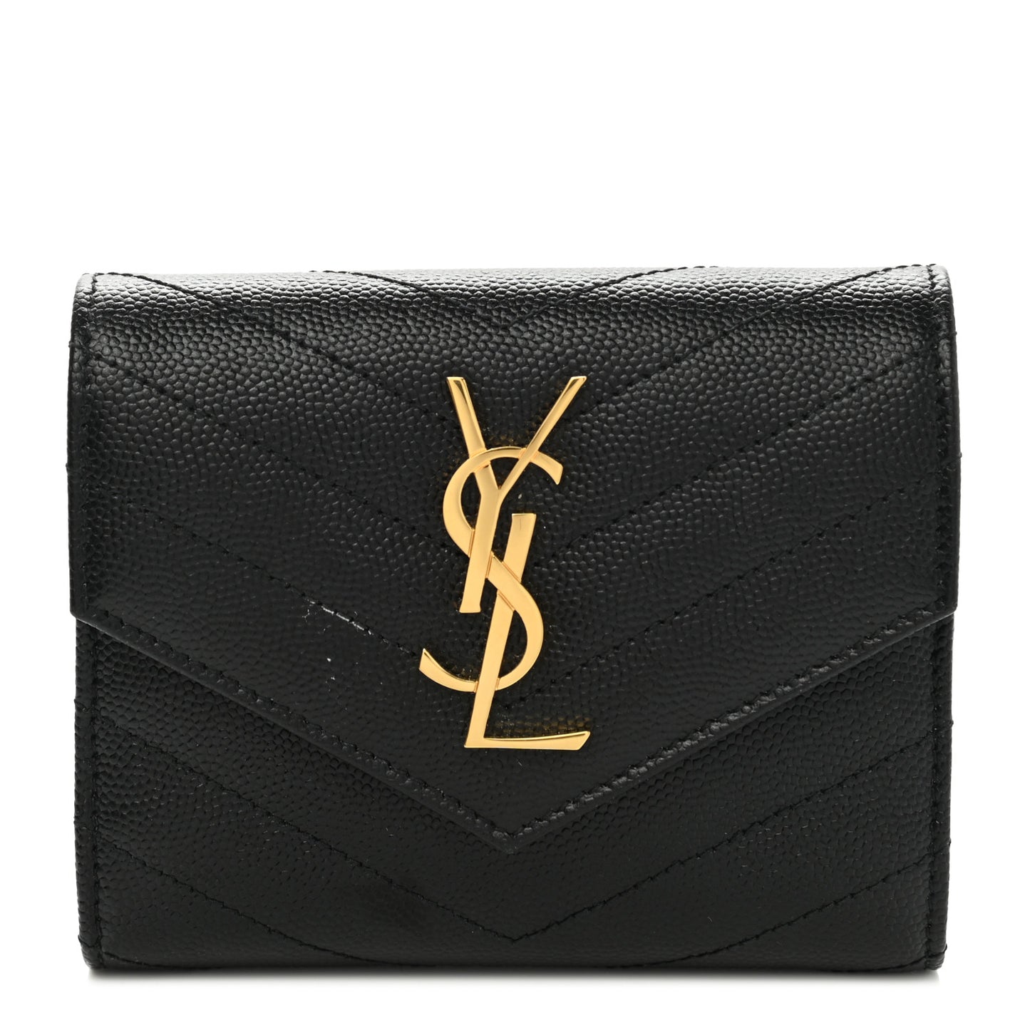 Grain De Poudre Matelasse Chevron Monogram Compact Tri Fold Wallet Black